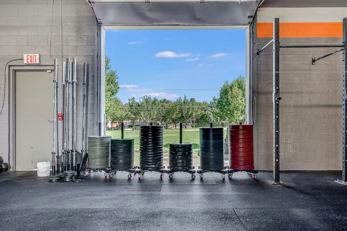 Equipment staged at the open bay door